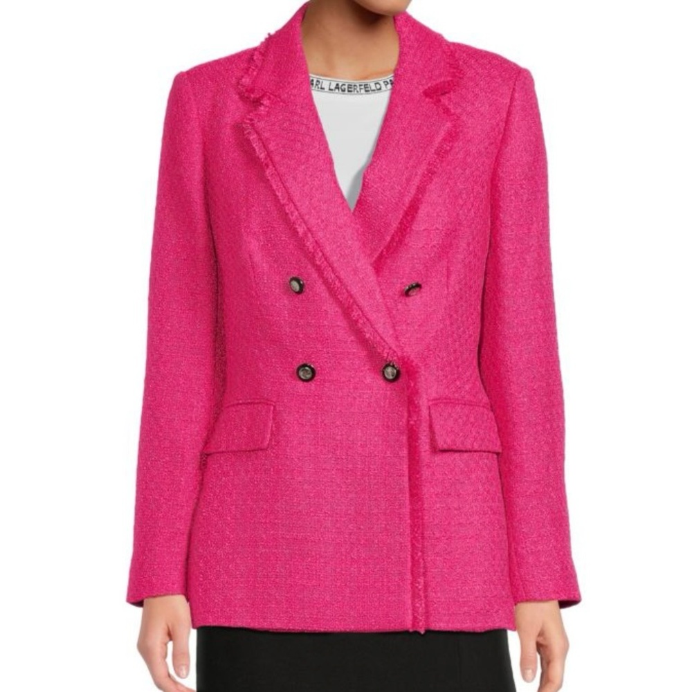 Karl Lagerfeld Hot Pink Double-Breasted Tweed Blazer